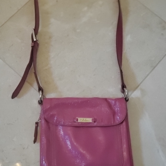 COLE HAAN FLAP PATENT RASPBERRY CROSSBODY / MESSENGER - Picture 2 of 15